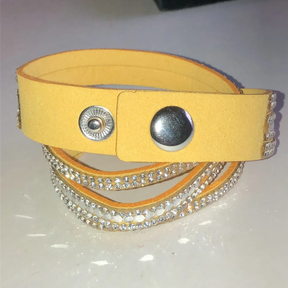 Crystal-Embellished Yellow Boho Wrap Bracelet
